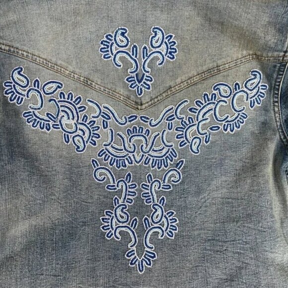 Scully Beaded Jean Jacket Medium Southwest Western - Picture 7 of 15
